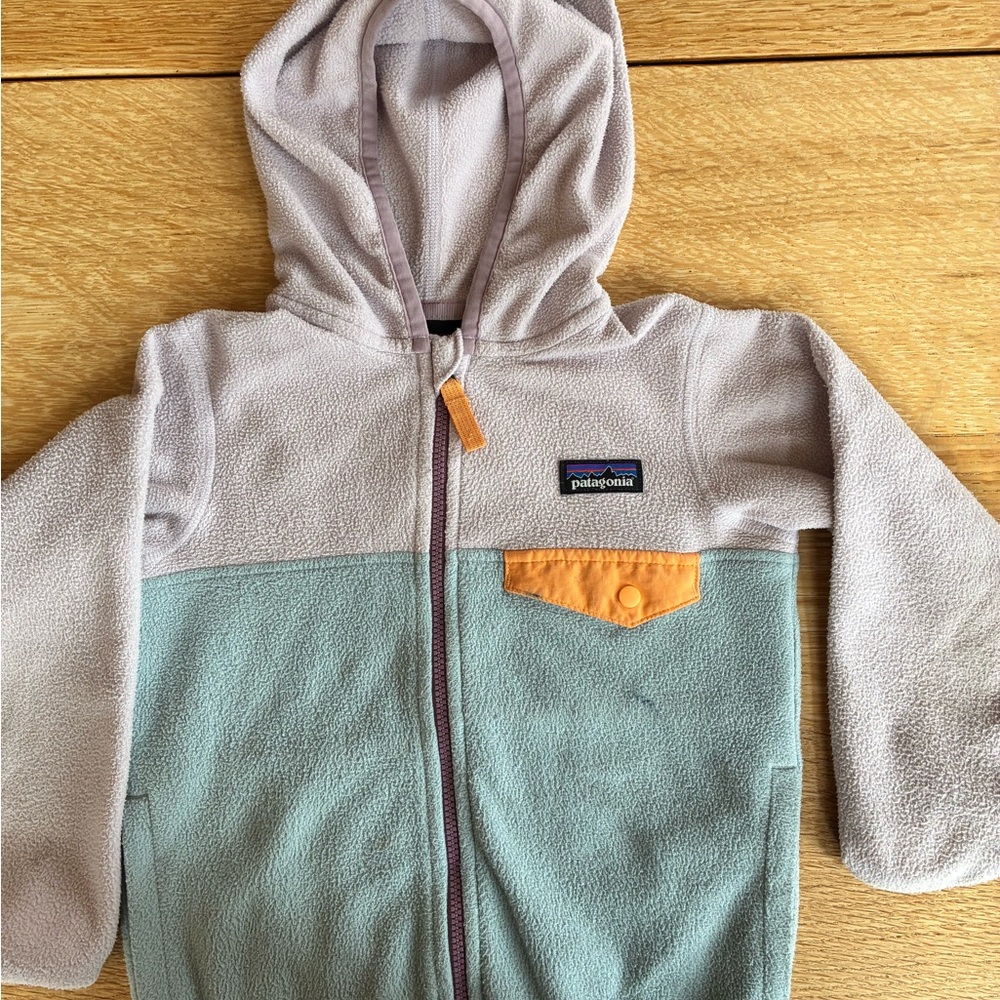 Patagonia Kids Hooded Fleece Jacket - Pale Pink, Sage & Orange